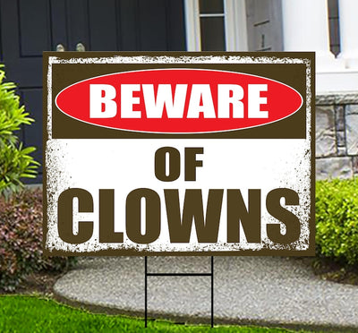 Beware of Clowns Yard Sign, Keep Out Halloween Lawn Decoration, Scary Spooky Outdoor Decor, Creepy Circus Warning Sign with Metal H-Stake