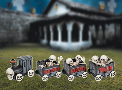 Pumpkin Skeleton Train Halloween Yard Signs with Stakes, Cute Trick or Treat Outdoor Lawn Decorations, Halloween Garden or Party Décor
