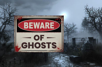 Beware of Ghosts Yard Sign, Keep Out Halloween Lawn Decoration, Scary Spooky Outdoor Decor, Creepy Circus Warning Sign with Metal H-Stake