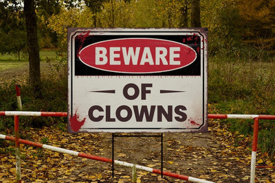 Beware of Clowns Yard Sign, Keep Out Halloween Lawn Decoration, Scary Spooky Outdoor Decor, Creepy Circus Warning Sign with Metal H-Stake