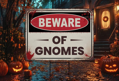 Beware of Gnomes Yard Sign, Keep Out Halloween Lawn Decoration, Scary Spooky Outdoor Decor, Creepy Circus Warning Sign with Metal H-Stake