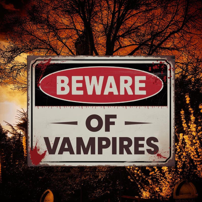 Beware of Vampires Yard Sign, Keep Out Halloween Lawn Decoration, Scary Spooky Outdoor Decor, Creepy Circus Warning Sign with Metal H-Stake