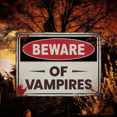 Beware of Vampires Yard Sign, Keep Out Halloween Lawn Decoration, Scary Spooky Outdoor Decor, Creepy Circus Warning Sign with Metal H-Stake