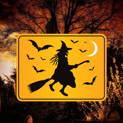 Funny Witch Crossing Yard Sign, Halloween Lawn Decoration with Stakes, Scary Outdoor Witch Sign, Spooky Fall Home Decor with Metal H-Stake