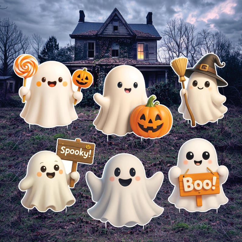 Halloween Ghost Yard Sign Cutouts, Spooky Ghost Lawn Decorations, Outdoor Halloween Yard Stakes for Front Lawn or Garden Party Decor