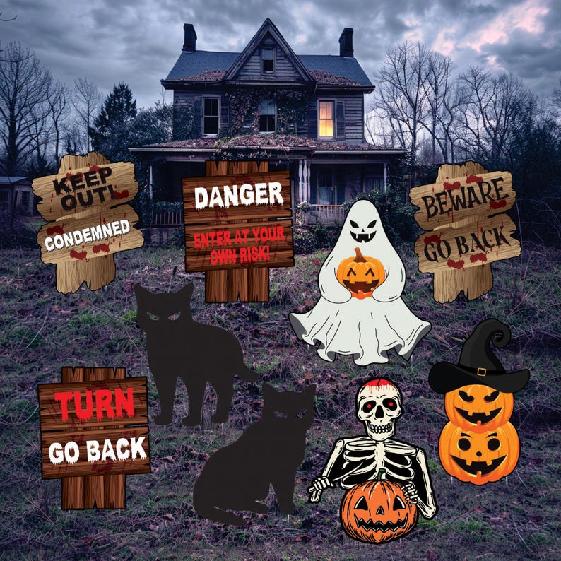 Outdoor Halloween Yard Sign Decorations, Spooky Waterproof Lawn Signs with Stakes, Halloween Party Garden Decor for Home or Themed Event