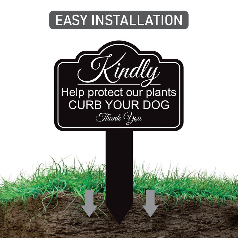 Kindly Help Protect Our Plants Curb Your Dog Yard Sign 10” x 14” - Rust-free Aluminum Sign for Lawn, Outdoor Yard Sign with Integrated Stake