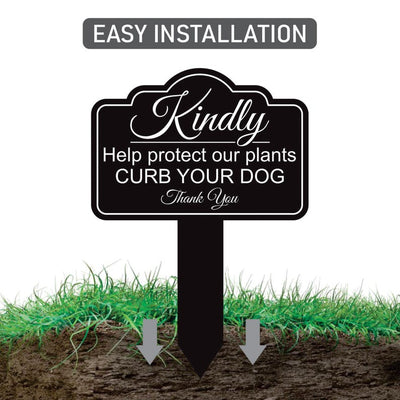 Kindly Help Protect Our Plants Curb Your Dog Yard Sign 10” x 14” - Rust-free Aluminum Sign for Lawn, Outdoor Yard Sign with Integrated Stake