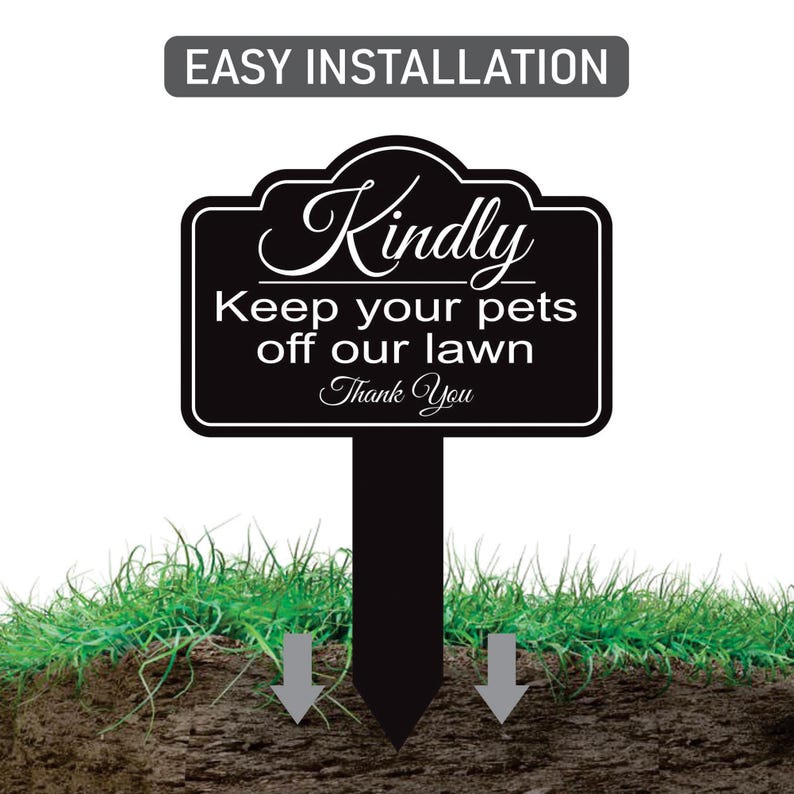 Kindly Keep Your Pets off Our Lawn Aluminum Yard Sign 10” x 14” - Rust-free Metal Sign for Lawn, Outdoor Yard Sign with Integrated Stake