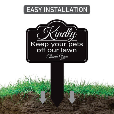 Kindly Keep Your Pets off Our Lawn Aluminum Yard Sign 10” x 14” - Rust-free Metal Sign for Lawn, Outdoor Yard Sign with Integrated Stake