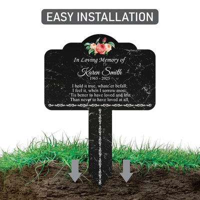Personalized In Loving Memory Floral Memorial Yard Sign 10” x 14”, Rust-free Aluminum Tree Marker, Outdoor Garden Sign with Integrated Stake
