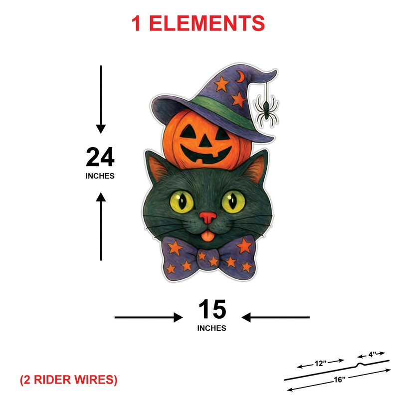 Cute Black Cat Pumpkin Halloween Yard Sign with Stakes, Outdoor Jack-O'-Lantern Lawn Decoration for Porch, Patio, or Garden Party Décor