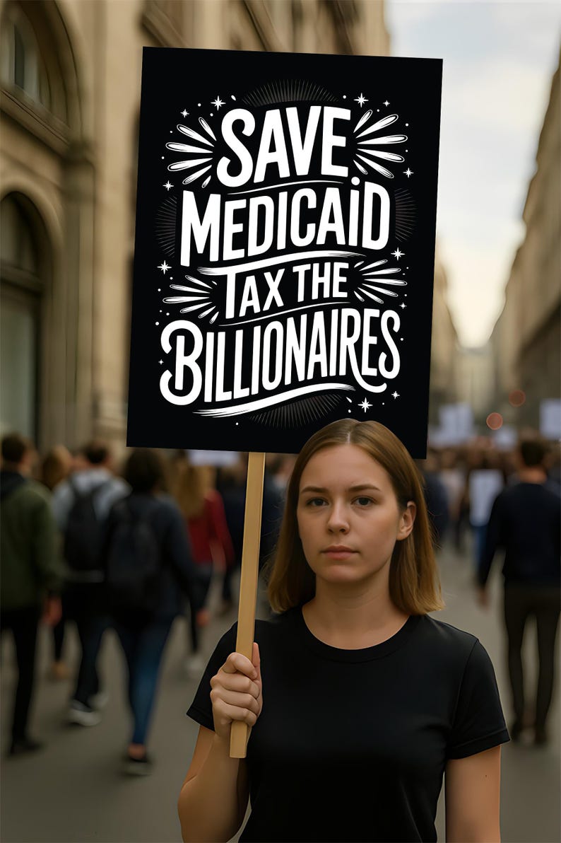 Save Medicaid Tax the Billionaires Protest Sign, Anti-Trump Resistance, Political Activist Poster, Rally Sign, Resist Fascism Protest Poster