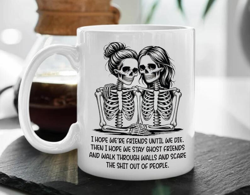 Best Friend Skeleton Mug, Ghost Besties Ceramic Mug Gift, Halloween Coffee Cup for Her, Christmas Birthday Present for Best Friend
