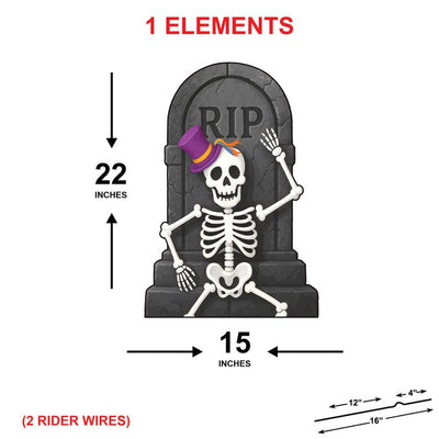 RIP Tombstone Skeleton Halloween Yard Sign with Stakes, Funny Graveyard Outdoor Decoration, Spooky Lawn Sign for Party, Garden, or Walkway