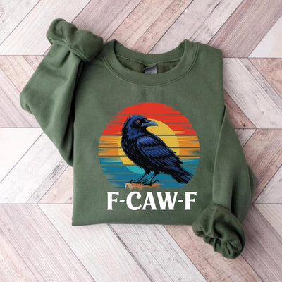 Retro F-Caw-F Crow  Sweatshirt, Funny Cawing Black Bird Sweatshirt