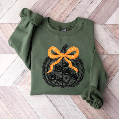 Black Lace Pumpkin Sweatshirt, Coquette Halloween Pumpkin Sweatshirt, Fall Pumpkin Season Sweatshirt