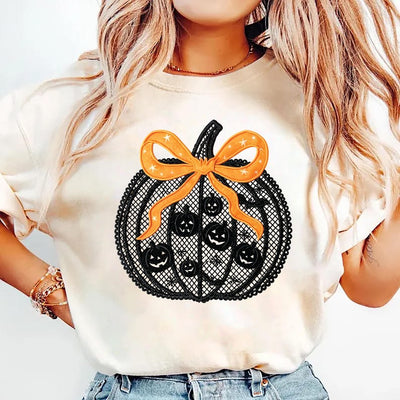 Black Lace Pumpkin Shirt, Coquette Halloween Pumpkin Shirt