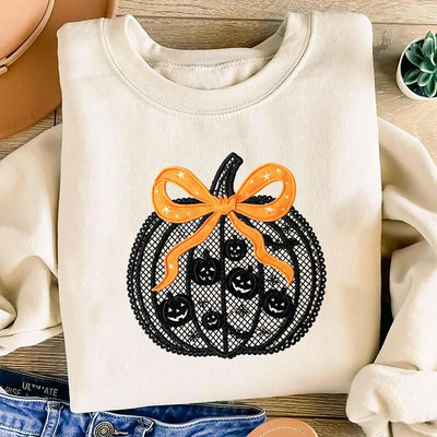 Black Lace Pumpkin Sweatshirt, Coquette Halloween Pumpkin Sweatshirt, Fall Pumpkin Season Sweatshirt
