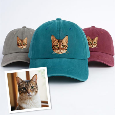 Custom Embroidered Cat Portrait Hat, Personalized Father’s Day Gift for Dad, Custom Cat Photo, Birthday Gift for Cat Dad, Pet Embroidery Cap