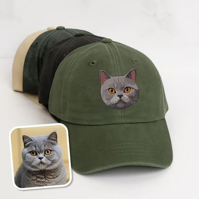Custom Embroidered Cat Portrait Hat, Personalized Father’s Day Gift for Dad, Custom Cat Photo, Birthday Gift for Cat Dad, Pet Embroidery Cap