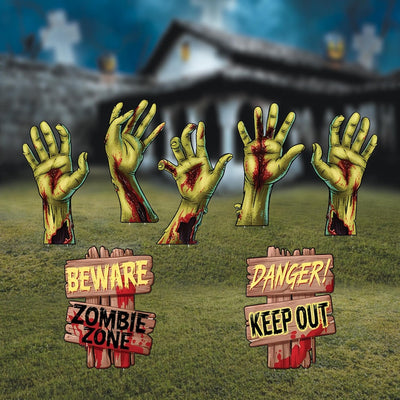 Zombie Yard Signs with Hands and Warning Signs, Spooky Halloween Lawn Decorations with Stakes, Outdoor Trick-or-Treat Party Yard Props