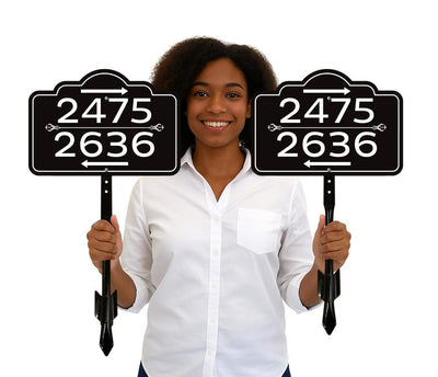 Custom House Number Yard Sign with Arrows, Multiple Address Directional Sign with 16" Stake, Rust-Free Aluminum Lawn Sign for Homes, Cabins