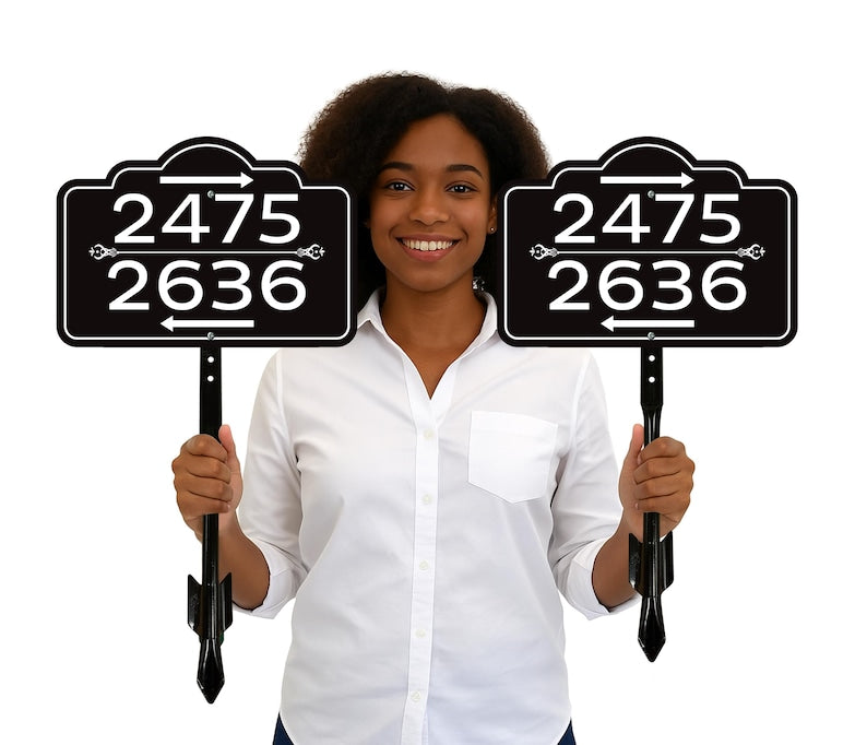 3 Pack Custom House Number Yard Sign with Arrows, Multiple Address Directional Sign with 16" Stake, Aluminum Lawn Sign for Homes, Cabins