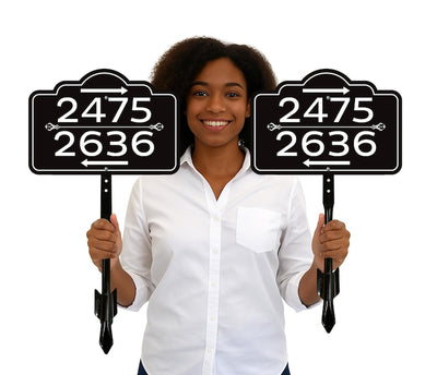 3 Pack Custom House Number Yard Sign with Arrows, Multiple Address Directional Sign with 16" Stake, Aluminum Lawn Sign for Homes, Cabins