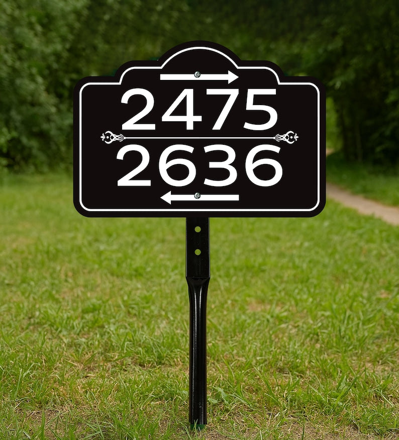 2 Pack Custom House Number Yard Sign with Arrows, Multiple Address Directional Sign with 16" Stake, Aluminum Lawn Sign for Homes, Cabins