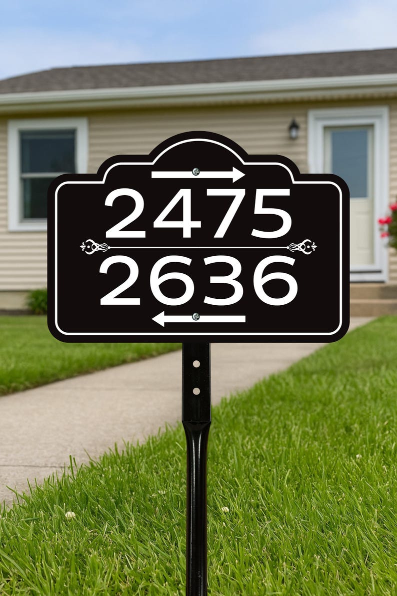 2 Pack Custom House Number Yard Sign with Arrows, Multiple Address Directional Sign with 16" Stake, Aluminum Lawn Sign for Homes, Cabins