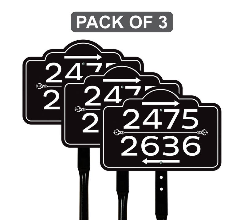3 Pack Custom House Number Yard Sign with Arrows, Multiple Address Directional Sign with 16" Stake, Aluminum Lawn Sign for Homes, Cabins