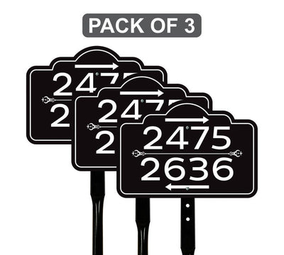3 Pack Custom House Number Yard Sign with Arrows, Multiple Address Directional Sign with 16" Stake, Aluminum Lawn Sign for Homes, Cabins
