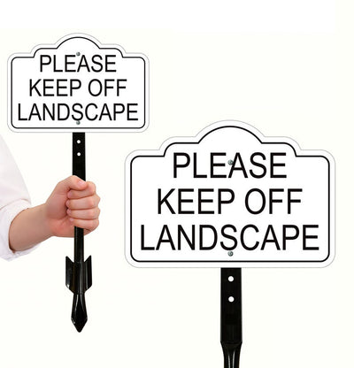 2 Pack Please Keep Off Landscape Yard Sign with 16" Stake, Rust-Free Aluminum Stay Off Grass Warning Sign, Outdoor Garden Lawn Protection