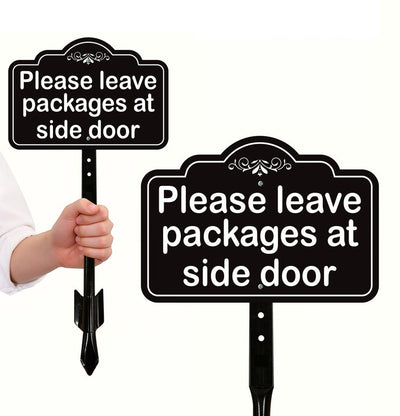 3 Pack Please Leave Packages at Side Door Yard Sign with 16" Stake, Aluminum Delivery Instruction Sign, Outdoor Parcel Drop Off Lawn Sign