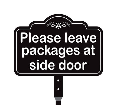 Please Leave Packages at Side Door Yard Sign with 16" Stake, Rust-Free Aluminum Delivery Instruction Sign, Outdoor Parcel Drop Off Lawn Sign