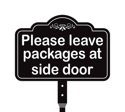 3 Pack Please Leave Packages at Side Door Yard Sign with 16" Stake, Aluminum Delivery Instruction Sign, Outdoor Parcel Drop Off Lawn Sign
