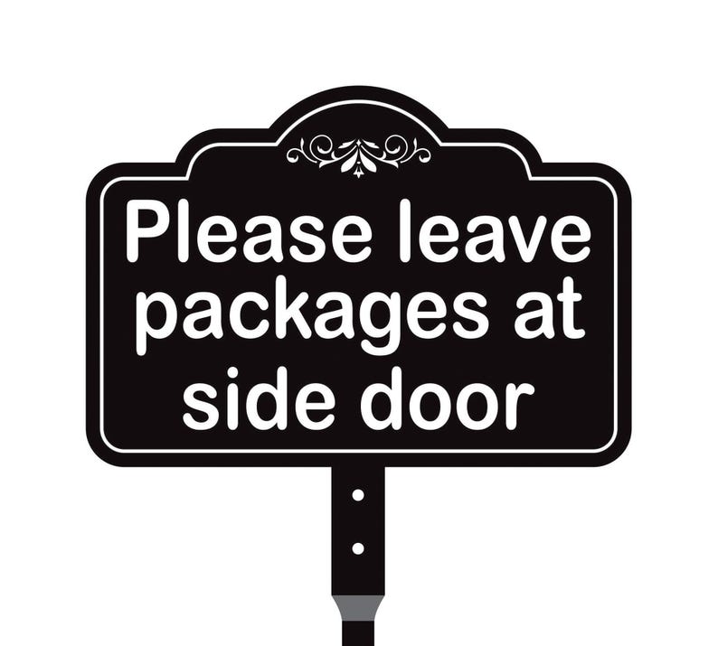 2 Pack Please Leave Packages at Side Door Yard Sign with 16" Stake, Aluminum Delivery Instruction Sign, Outdoor Parcel Drop Off Lawn Sign