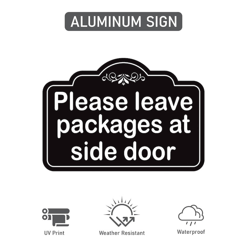 2 Pack Please Leave Packages at Side Door Yard Sign with 16" Stake, Aluminum Delivery Instruction Sign, Outdoor Parcel Drop Off Lawn Sign