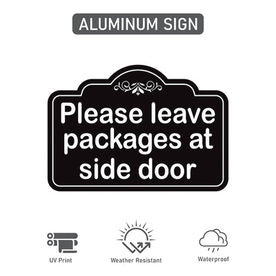 2 Pack Please Leave Packages at Side Door Yard Sign with 16" Stake, Aluminum Delivery Instruction Sign, Outdoor Parcel Drop Off Lawn Sign