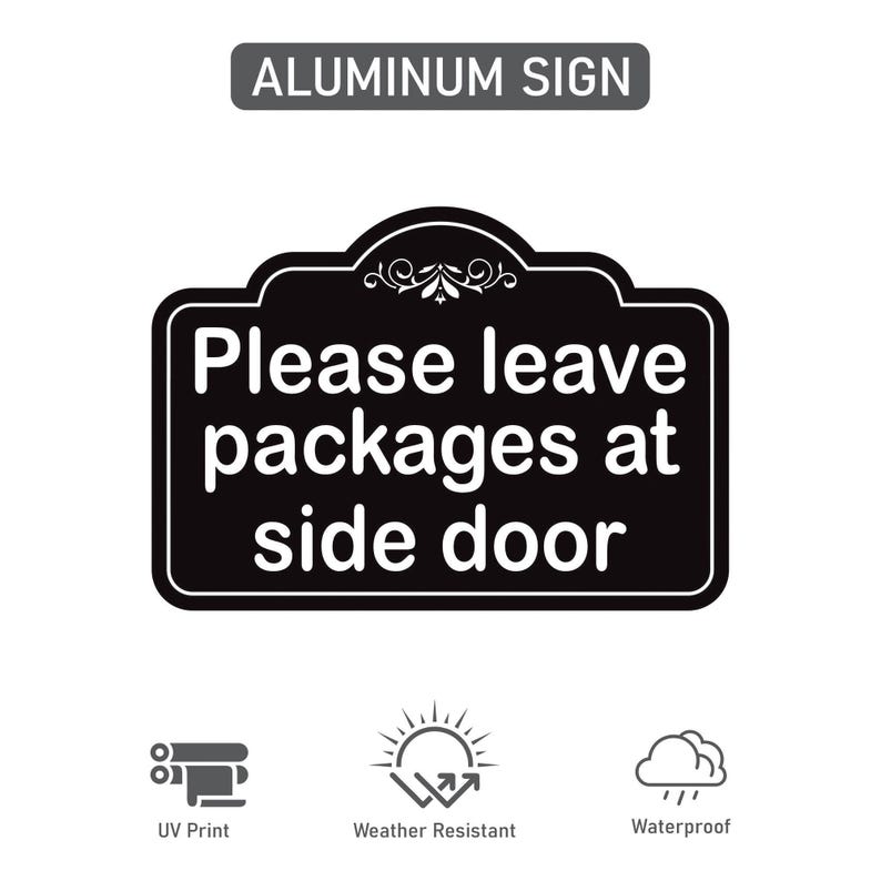 3 Pack Please Leave Packages at Side Door Yard Sign with 16" Stake, Aluminum Delivery Instruction Sign, Outdoor Parcel Drop Off Lawn Sign