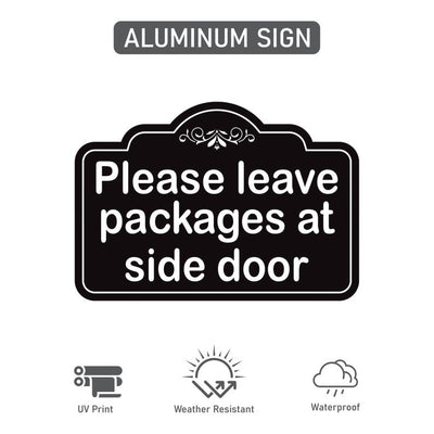 3 Pack Please Leave Packages at Side Door Yard Sign with 16" Stake, Aluminum Delivery Instruction Sign, Outdoor Parcel Drop Off Lawn Sign