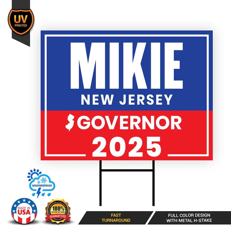 Mikie Sherrill For New Jersey Governor 2025 Yard Sign, Corrugated Plastic Governor Elections Race Red White & Blue Sign with Metal H-Stake