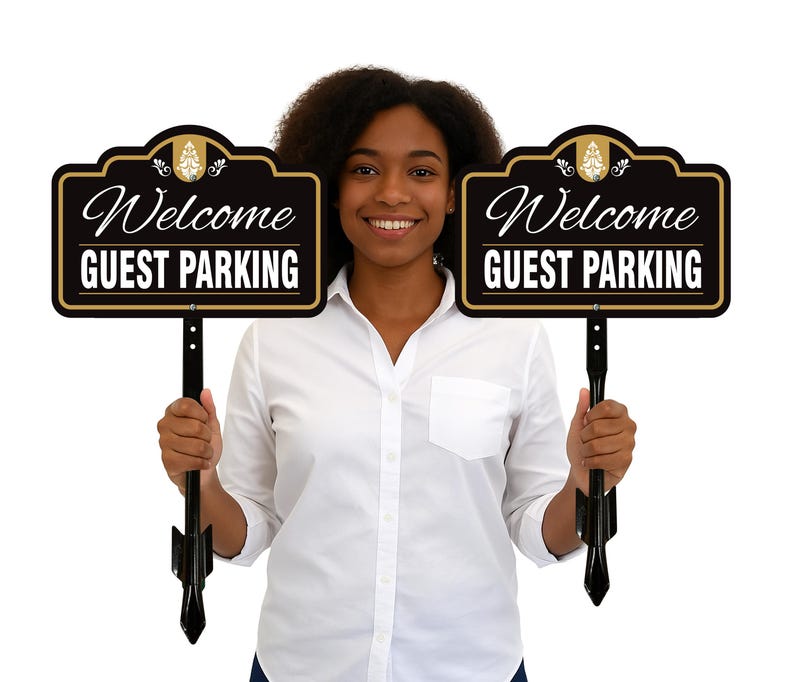 3 Pack Guest Parking Only Yard Sign with 16" Stake, Rust-Free Aluminum Parking Sign for Visitors, Reserved Guest Outdoor Lawn Parking Marker