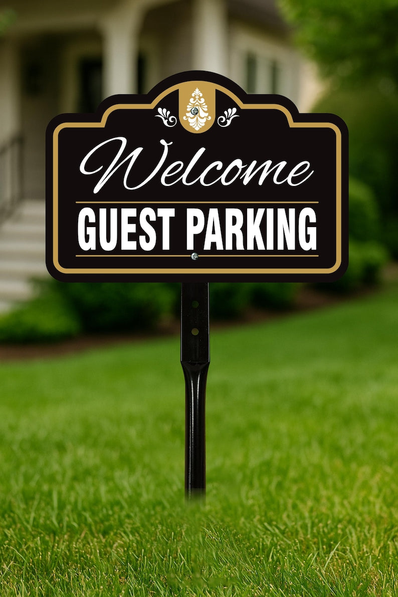 2 Pack Guest Parking Only Yard Sign with 16" Stake, Rust-Free Aluminum Parking Sign for Visitors, Reserved Guest Outdoor Lawn Parking Marker