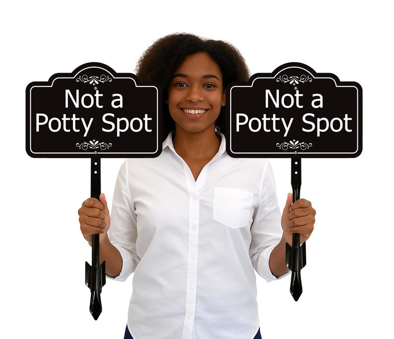 2 Pack Not a Potty Spot Yard Sign with 16" Stake, Rust-Free Aluminum Dog Poop Warning Sign, Clean Up After Your Dog Outdoor Lawn Sign