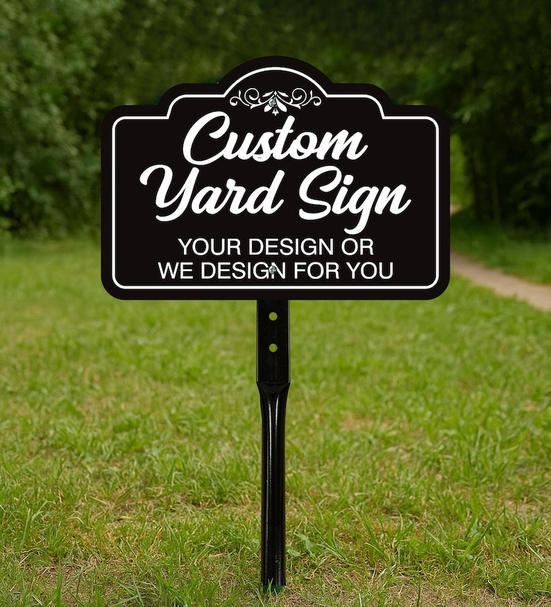 Custom Aluminum Yard Sign with 16" Stake, Personalized Metal Outdoor Sign, Fully Customizable Lawn Marker for Home, Business, Events