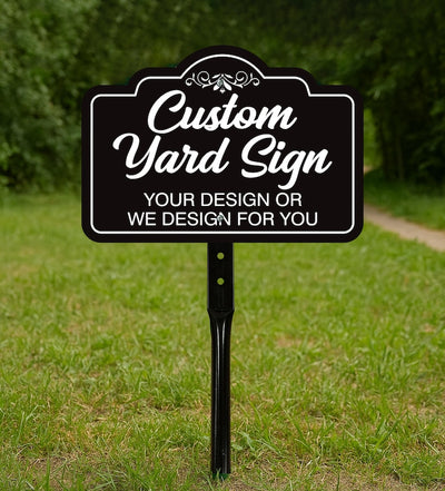 Custom Aluminum Yard Sign with 16" Stake, Personalized Metal Outdoor Sign, Fully Customizable Lawn Marker for Home, Business, Events