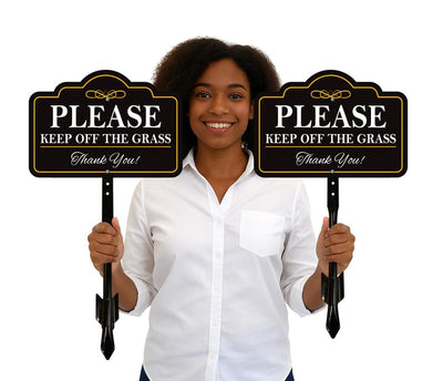 Please Keep Off The Grass Yard Sign with 16" Stake, Rust-Free Aluminum Stay Off Grass Warning Sign, Outdoor Landscape Protection Lawn Sign