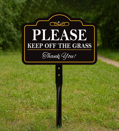 Please Keep Off The Grass Yard Sign with 16" Stake, Rust-Free Aluminum Stay Off Grass Warning Sign, Outdoor Landscape Protection Lawn Sign